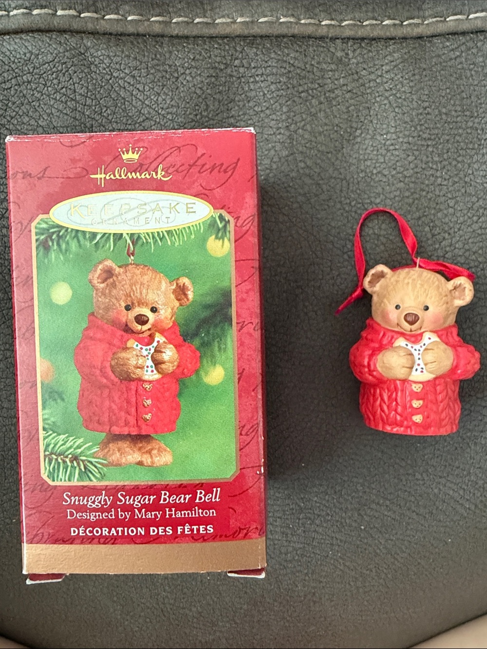 Hallmark Snuggly Sugar Bear Bell Ornament - Red